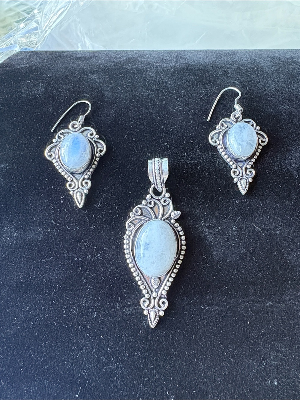 Sterling Silver moonstone and Pendant and Earrings Set